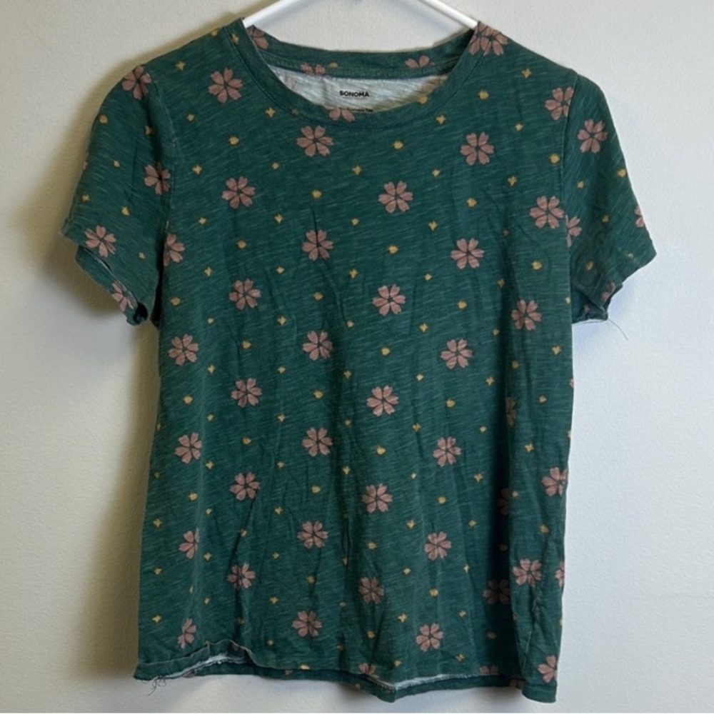 Sonoma Teal Floral Short Sleeve Tee Women’s Size Small